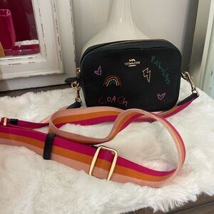 Coach Black Crossbody Bag with Colorful Strap